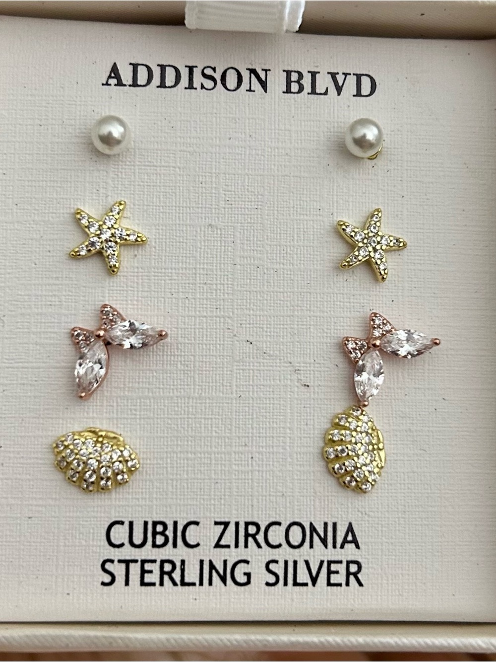 Addison Blvd Pearl, Gold & Rose Gold Cubic Zirconia Earring Set